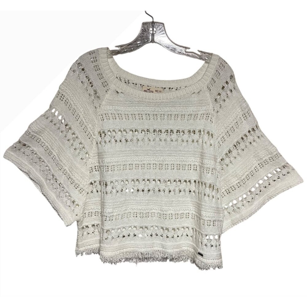 Hollister White Crochet Pullover Fringe Trim Sweater Womens One Size Cropped